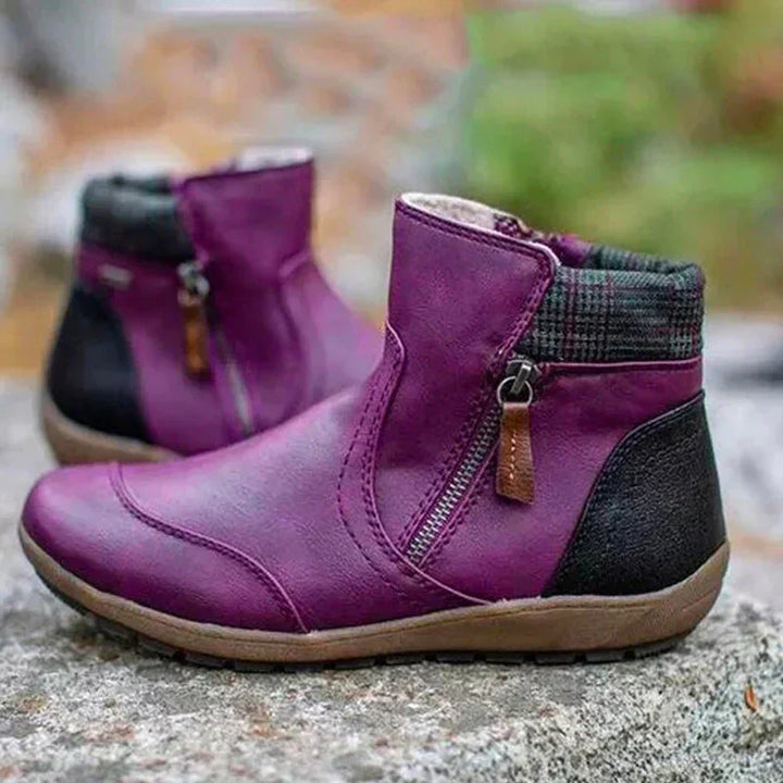 Ida | Damen Ankle Boots Flach Seitlicher Reißverschluss Winterstiefel