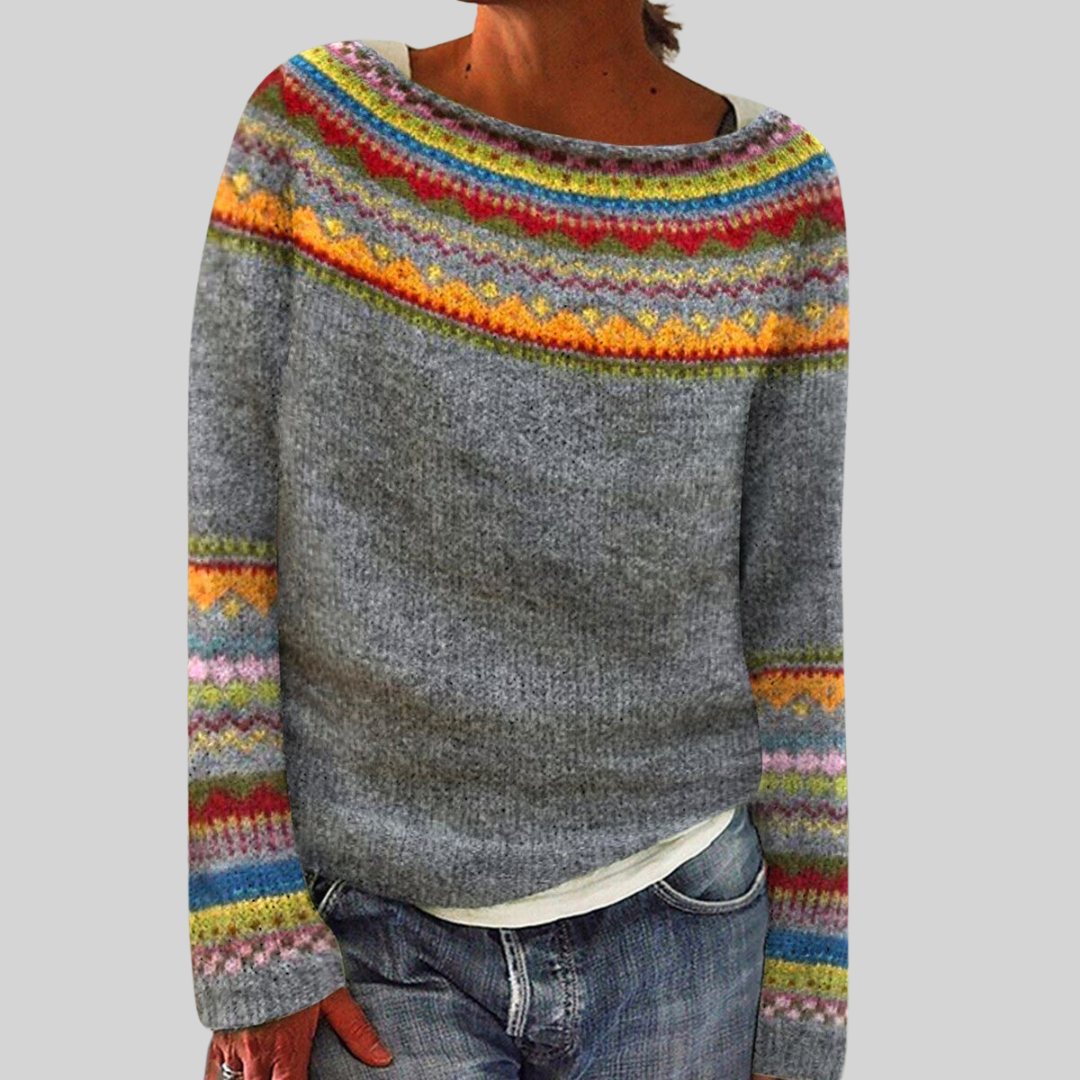 Valdrika | Damen Strickpullover Bunt Retro Muster