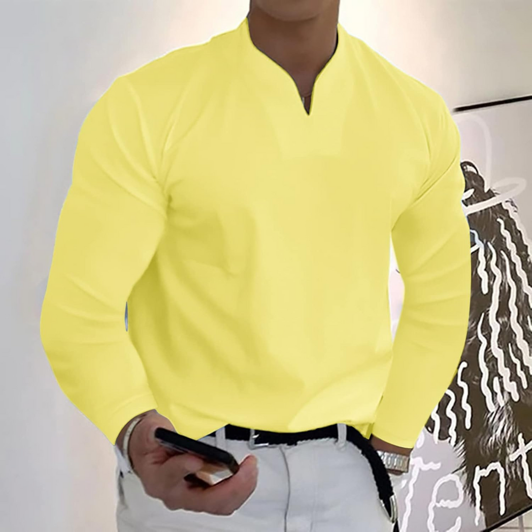 Jem | Herren Langarm Poloshirt V-Ausschnitt Slim Fit Polo