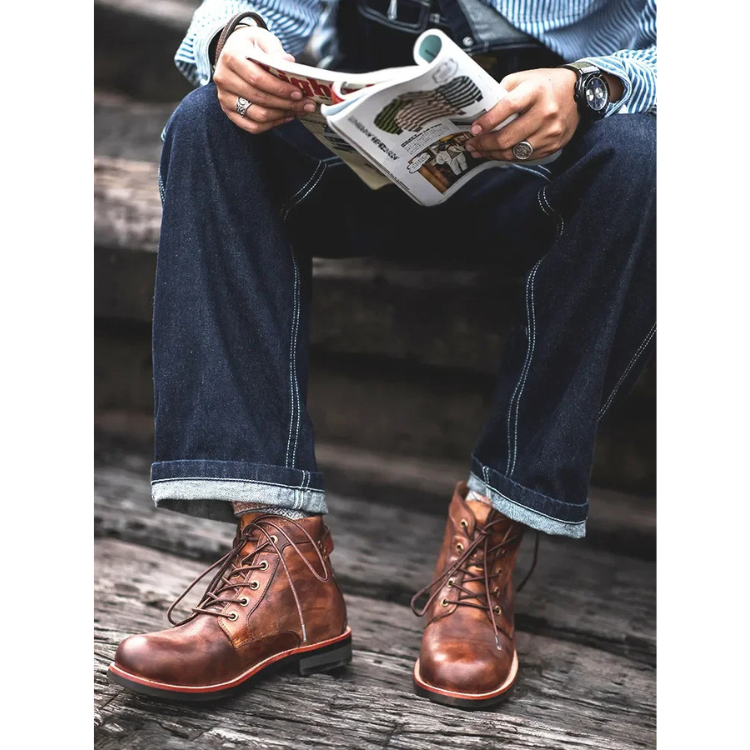 Jhon | Herren Schnürstiefeletten Knöchelhoch Lederoptik