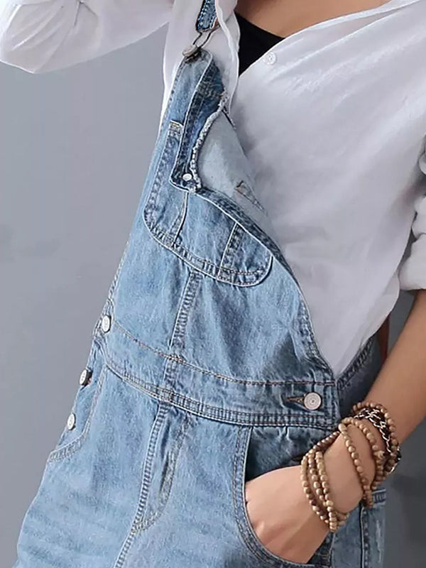 Franzi | Damen Latzkleid Jeans Lang mit Taschen Distressed