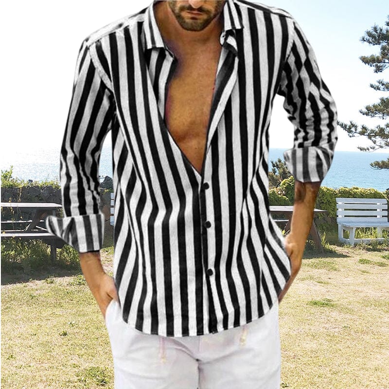 Marc | Herren Streifenhemd Langarm Slim Fit Freizeithemd