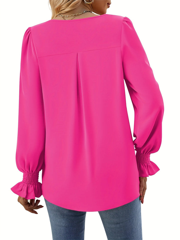 Lefa | Damen Chiffon Bluse V-Ausschnitt Laternenärmel Frühling