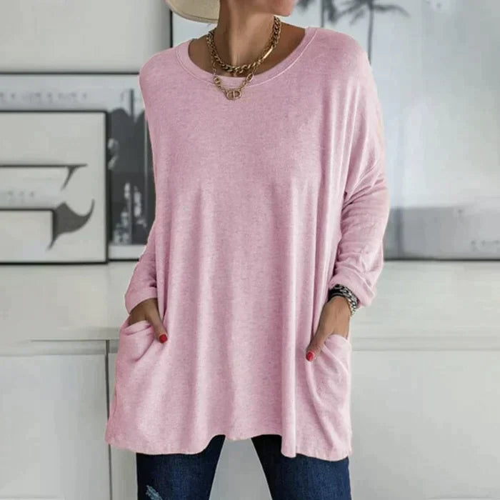 Mia | Damen Longshirt Oversized mit Taschen Langarm