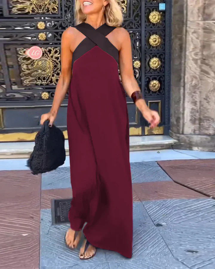 Vera | Damen Maxikleid Neckholder Überkreuzter Ausschnitt Fließend Sommerkleid