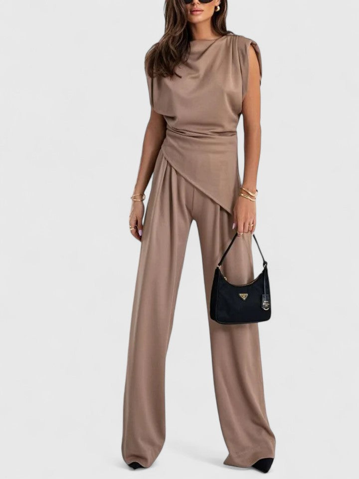 Ivory | Damen Zweiteiler Ärmellos Top und Weite Hose Set Elegant