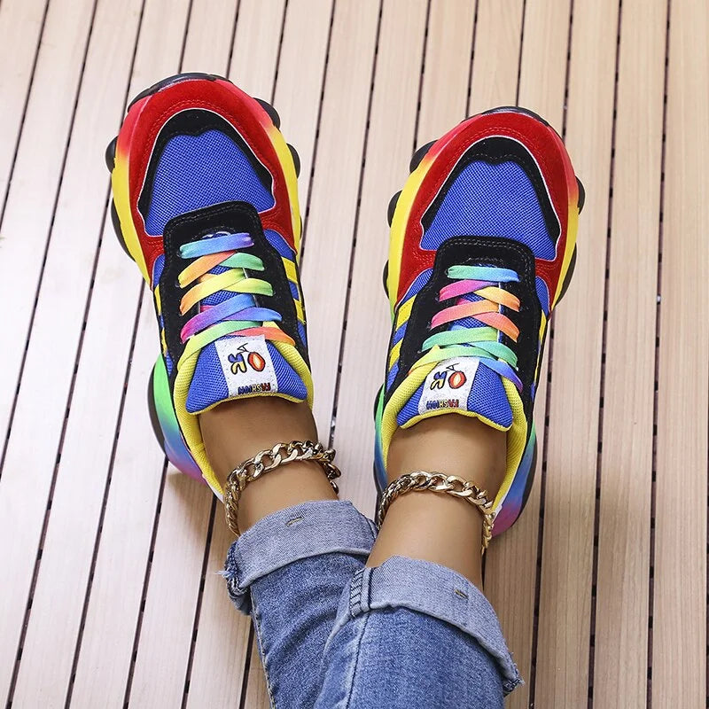 Raya | Damen Chunky Sneaker Bunt Plateau Turnschuhe Regenbogen