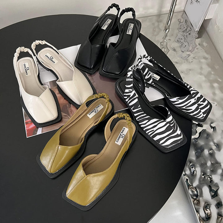 Nora | Damen Slingback Ballerinas Quadratische Zehenpartie Flach