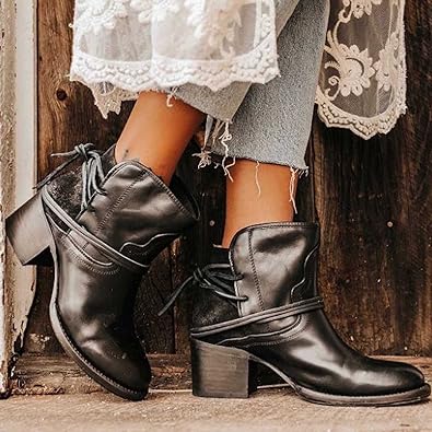 Maya | Damen Stiefelette Blockabsatz Fransen Leder Boho