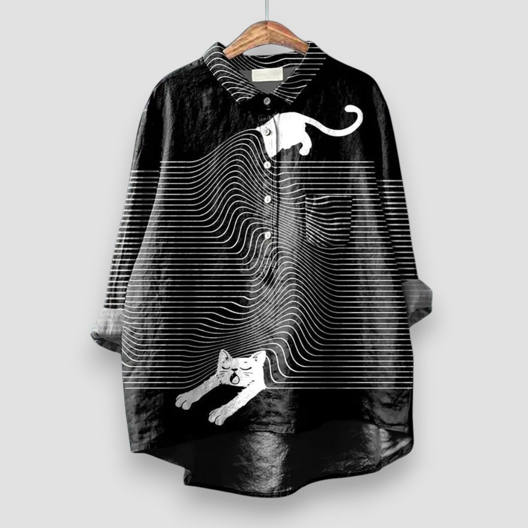 Penny | Damen-Bluse mit langen Ärmeln und Hundemuster, Übergroß