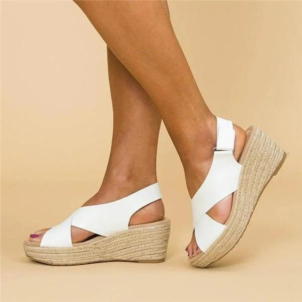 Clara | Damen Keilabsatz Espadrilles mit Kreuzriemen, Sommersandalen