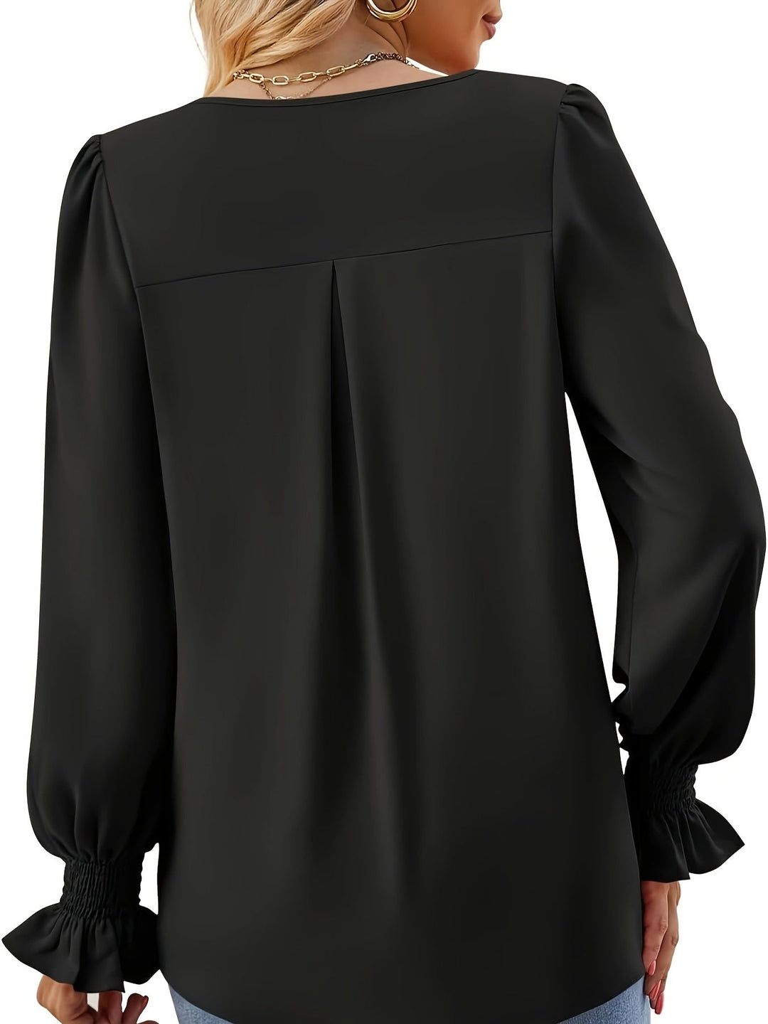 Lefa | Damen Chiffon Bluse V-Ausschnitt Laternenärmel Frühling