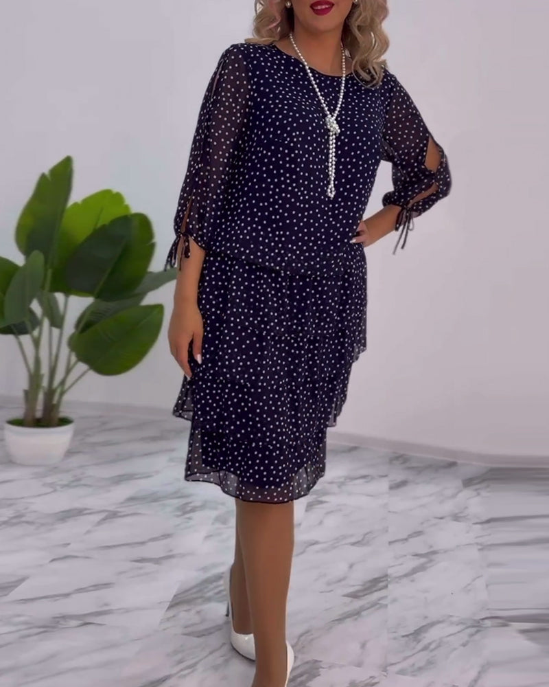 Vivian | Damen Chiffonkleid Gepunktet Lagen-Rock ¾ Arm
