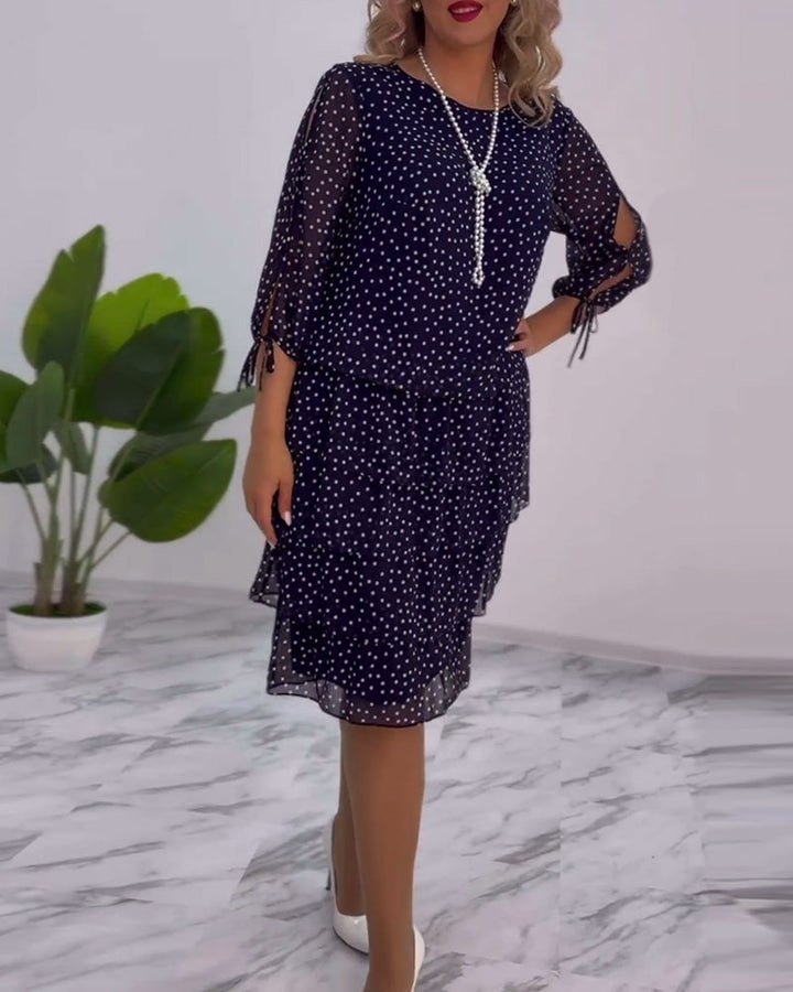 Vivian | Damen Chiffonkleid Gepunktet Lagen-Rock ¾ Arm