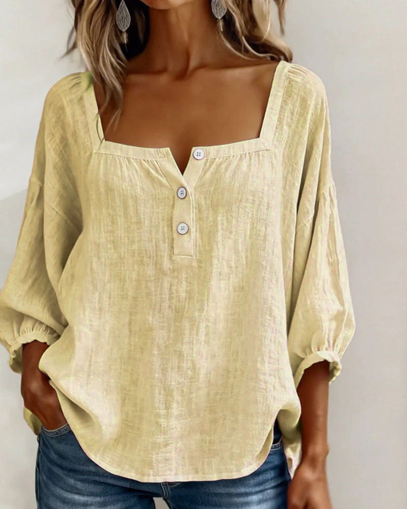 Emma | Damen Bluse Eckiger Ausschnitt 3/4-Arm Puffärmel