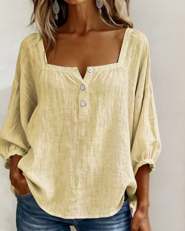 Emma | Damen Bluse Eckiger Ausschnitt 3/4-Arm Puffärmel