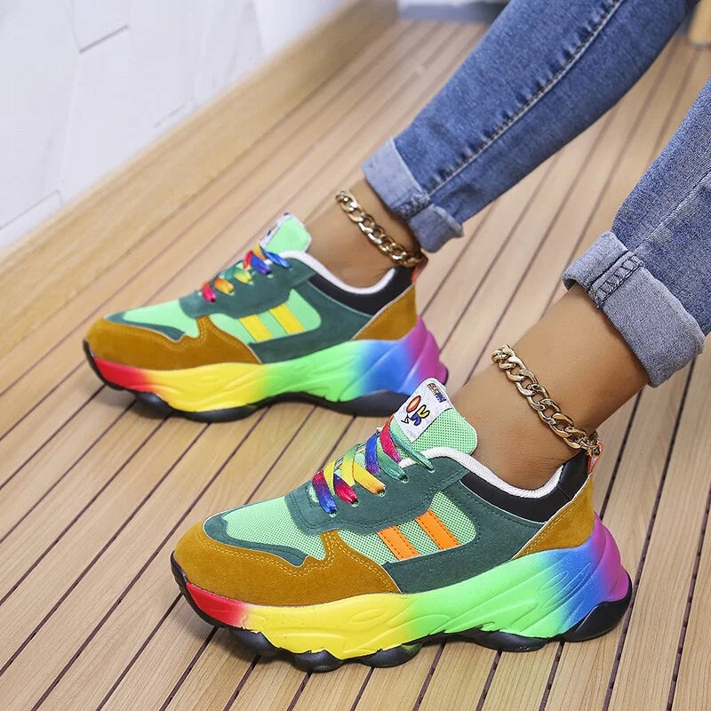 Raya | Damen Chunky Sneaker Bunt Plateau Turnschuhe Regenbogen