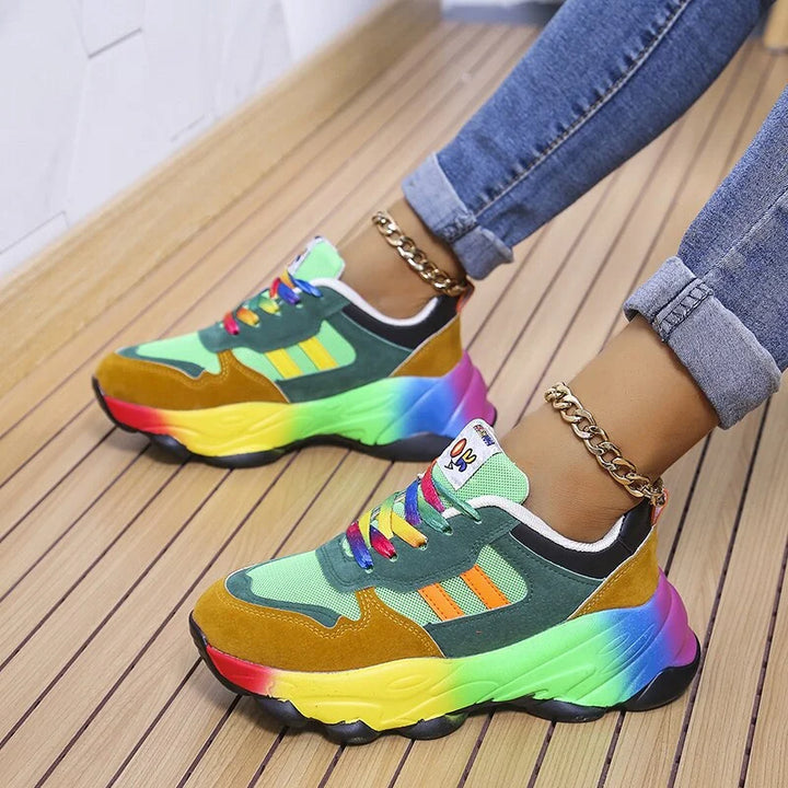 Raya | Damen Chunky Sneaker Bunt Plateau Turnschuhe Regenbogen