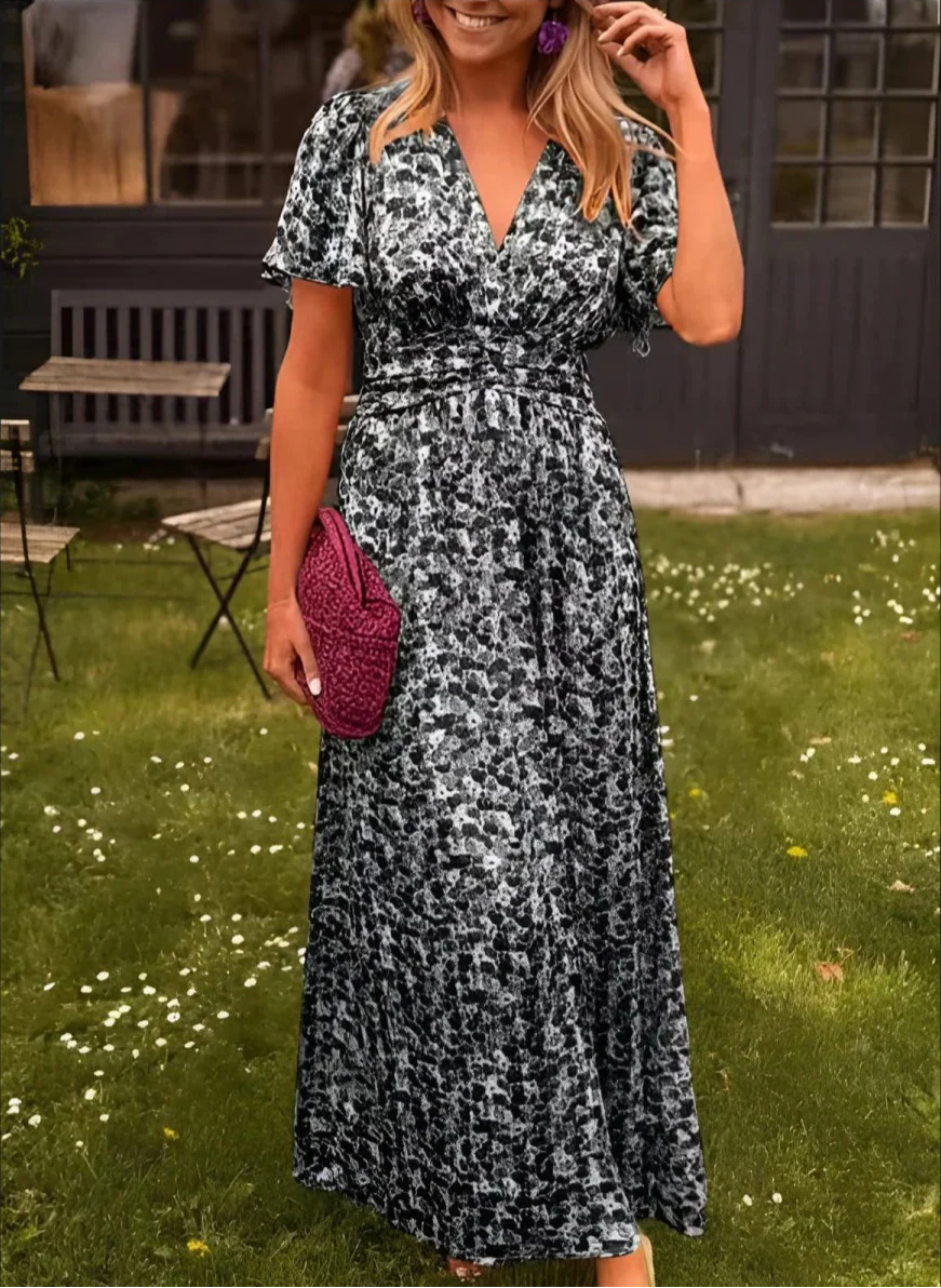 Flora | Damen Maxikleid Blumenprint V-Ausschnitt Sommerkleid