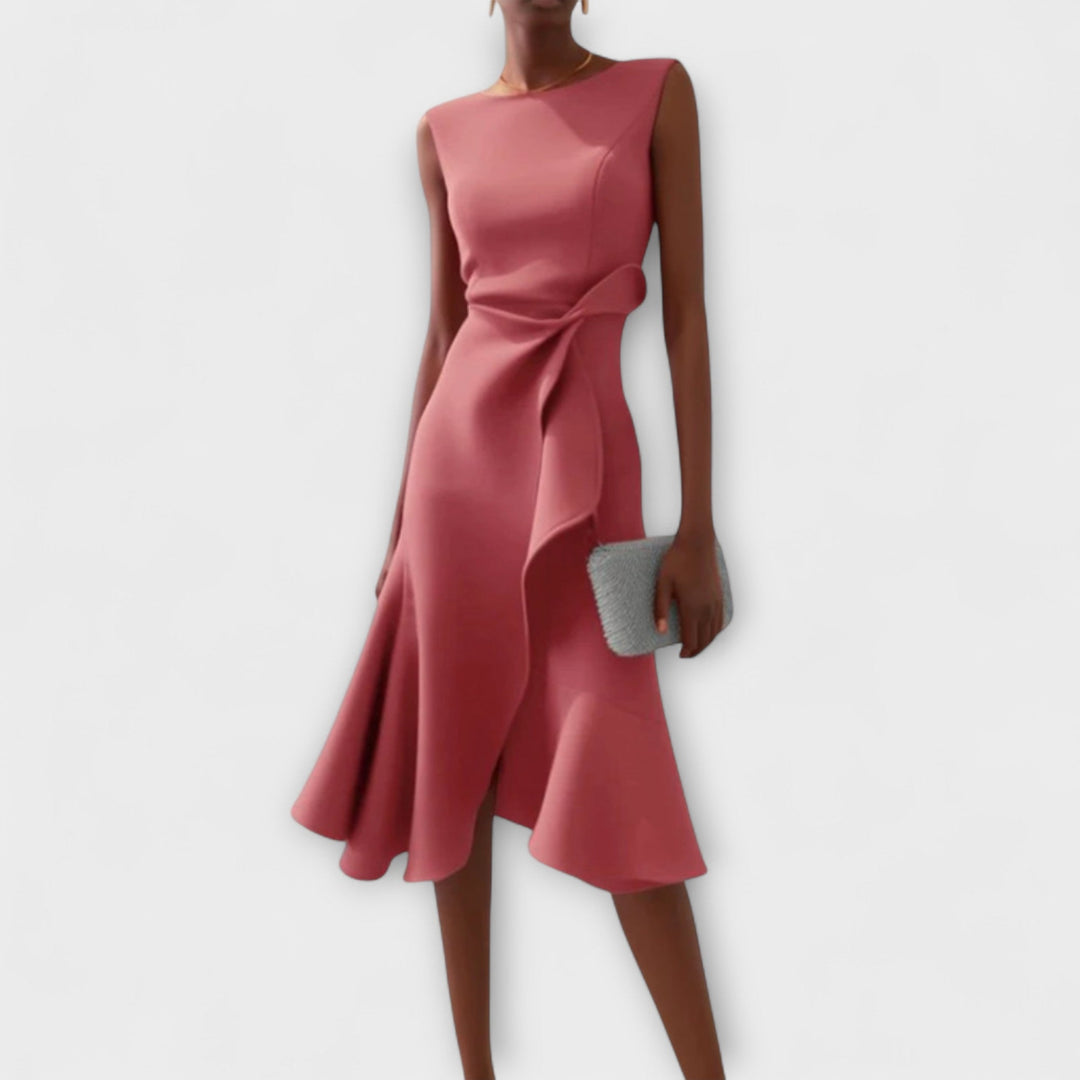 Serena | Damen Midi-Kleid ärmellos asymmetrischer Saum