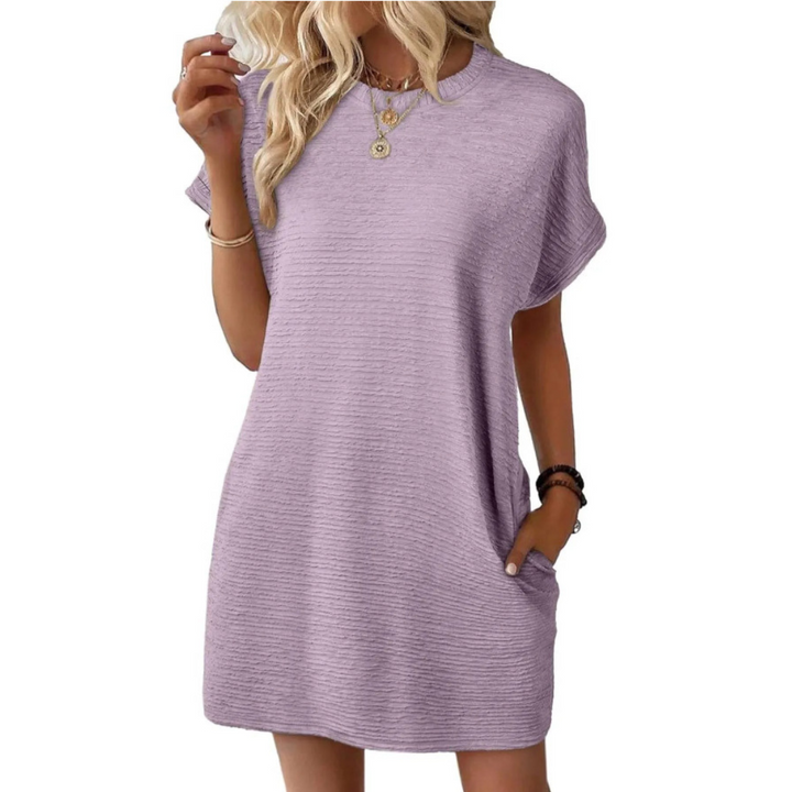 Siona | Damen T-Shirt Kleid Kurzarm Rundhals Mini Unifarbe
