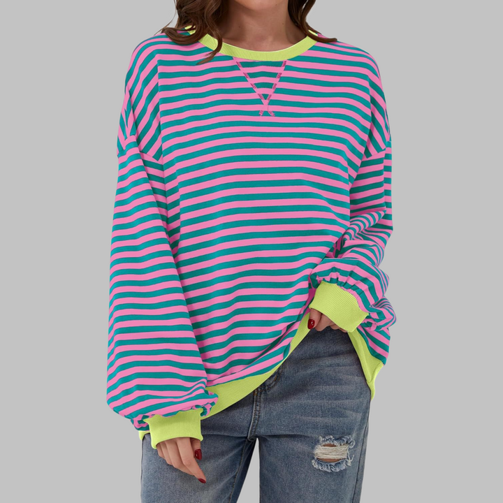 Mara | Damen Streifenpullover Oversized Rundhals Langarm