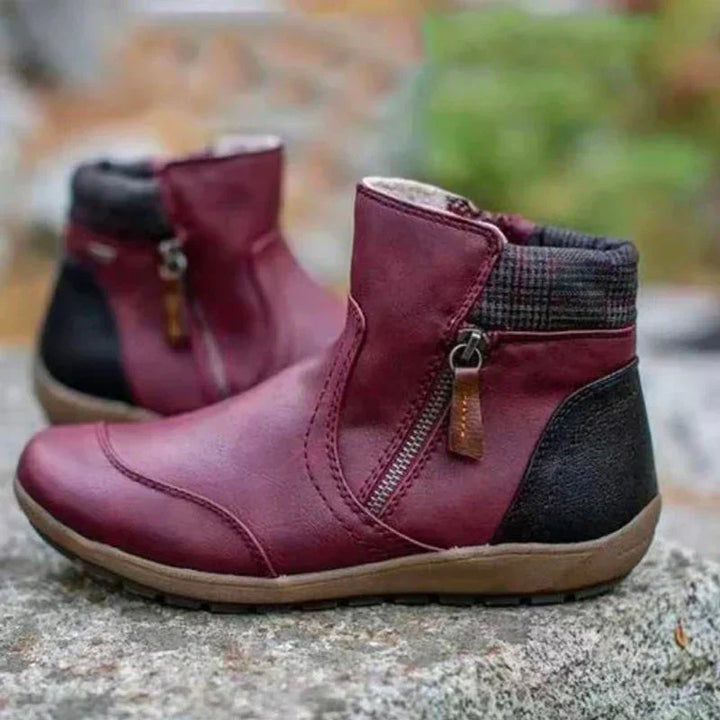 Ida | Damen Ankle Boots Flach Seitlicher Reißverschluss Winterstiefel