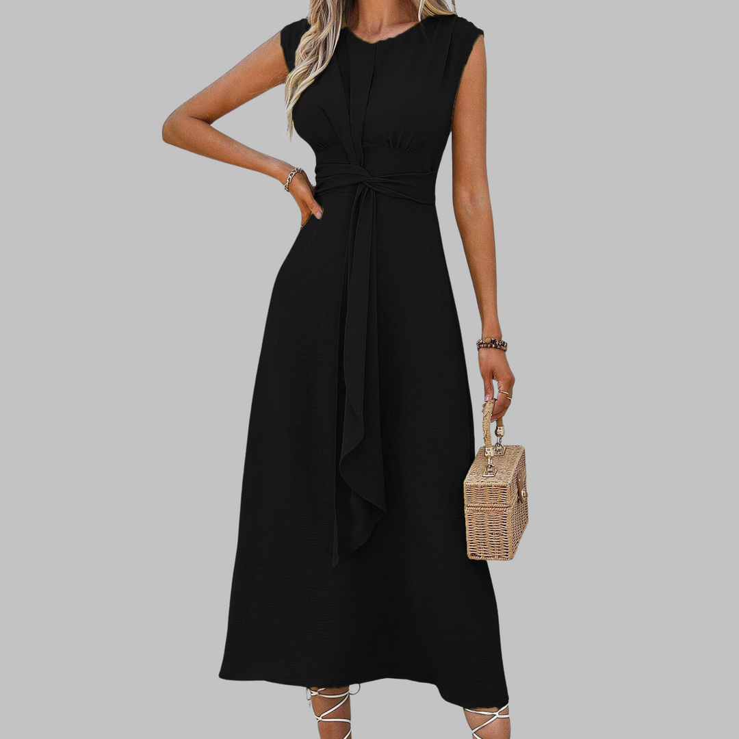 Valentina | Damen Midi-Kleid Ärmellos Bindegürtel Elegant
