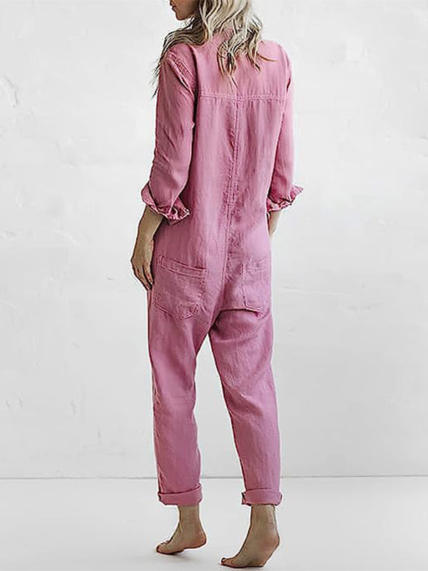 Frida | Damen Jumpsuit Langarm Knopfleiste Locker