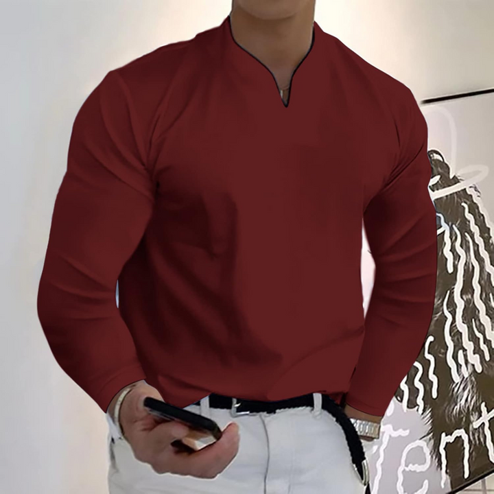 Jem | Herren Langarm Poloshirt V-Ausschnitt Slim Fit Polo