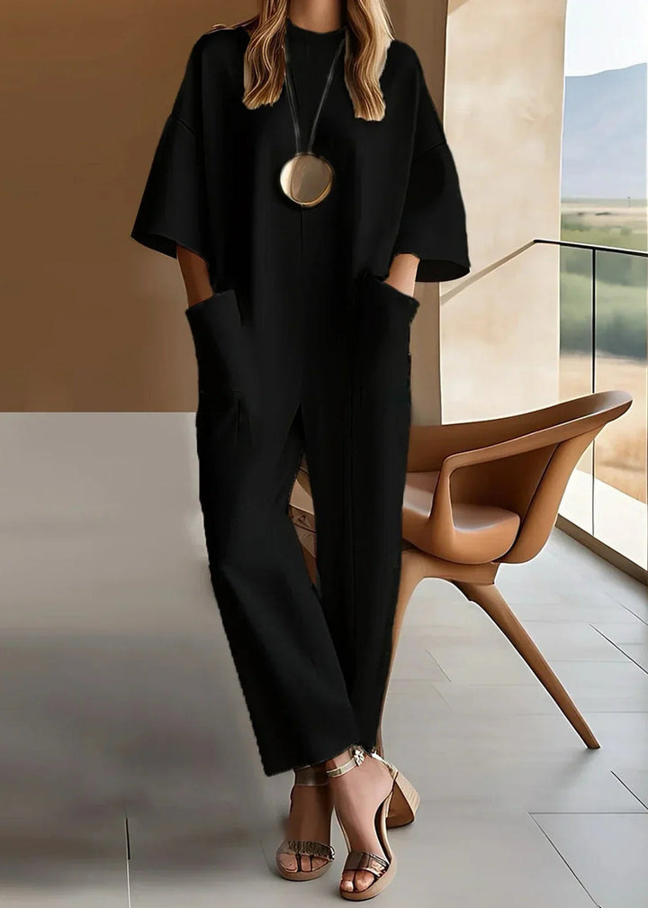 Elea | Damen Jumpsuit Kurzarm Elegant mit Taschen