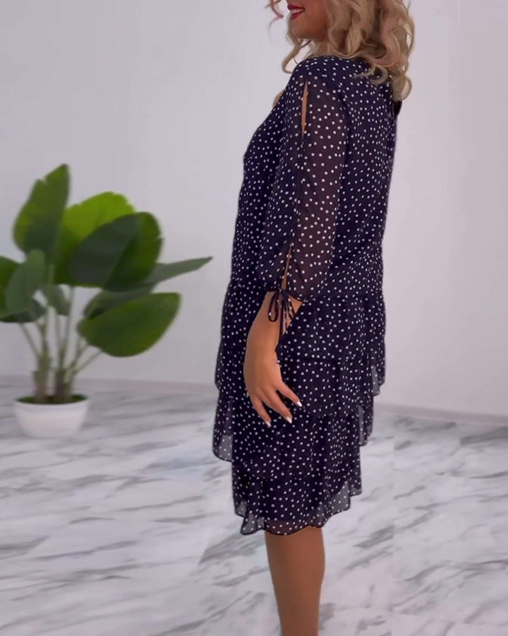 Vivian | Damen Chiffonkleid Gepunktet Lagen-Rock ¾ Arm