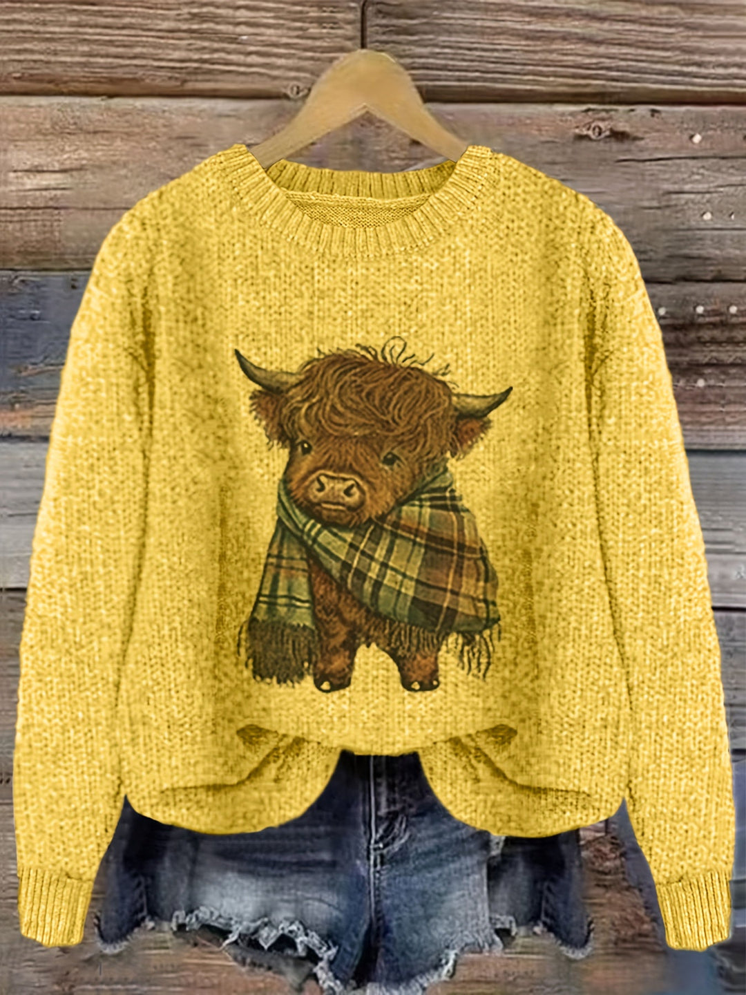 Hildveke | Damen Strickpullover Highland Kuh Motiv