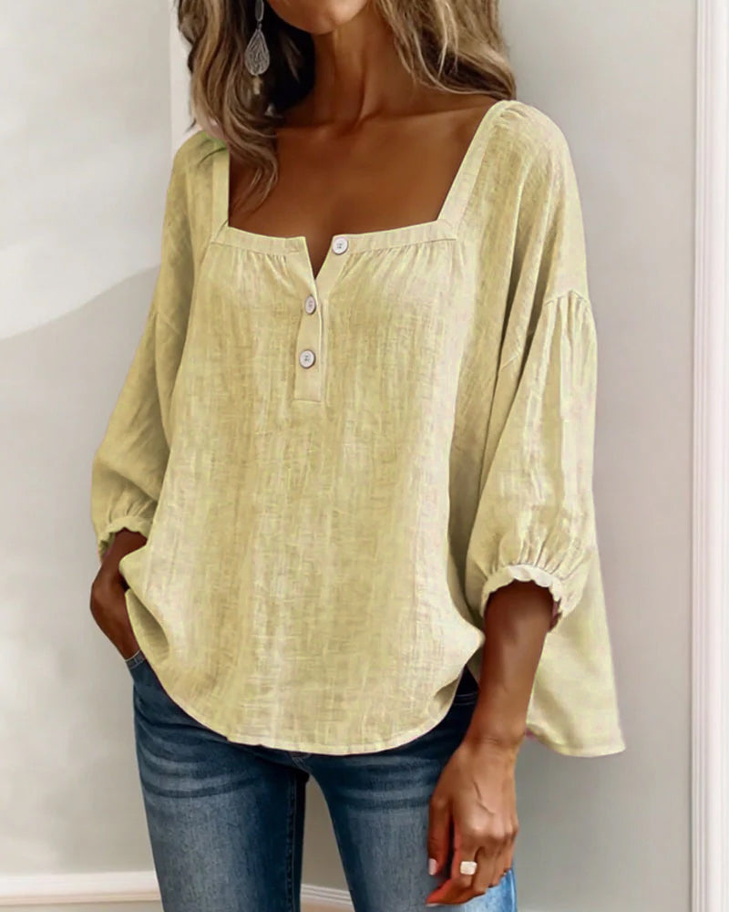Emma | Damen Bluse Eckiger Ausschnitt 3/4-Arm Puffärmel