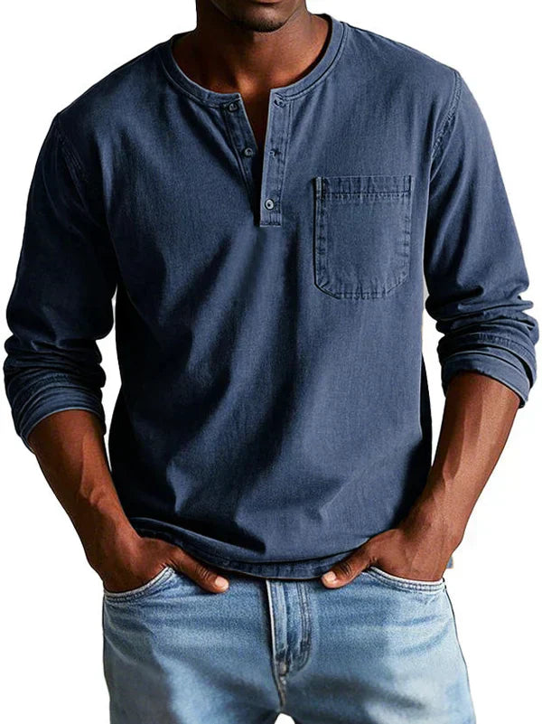 Leon | Herren Langarm Henley Shirt mit Brusttasche