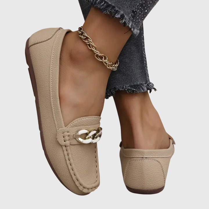 Pearl | Damen Loafer Goldkette Slip-On Flache Schuhe Elegant