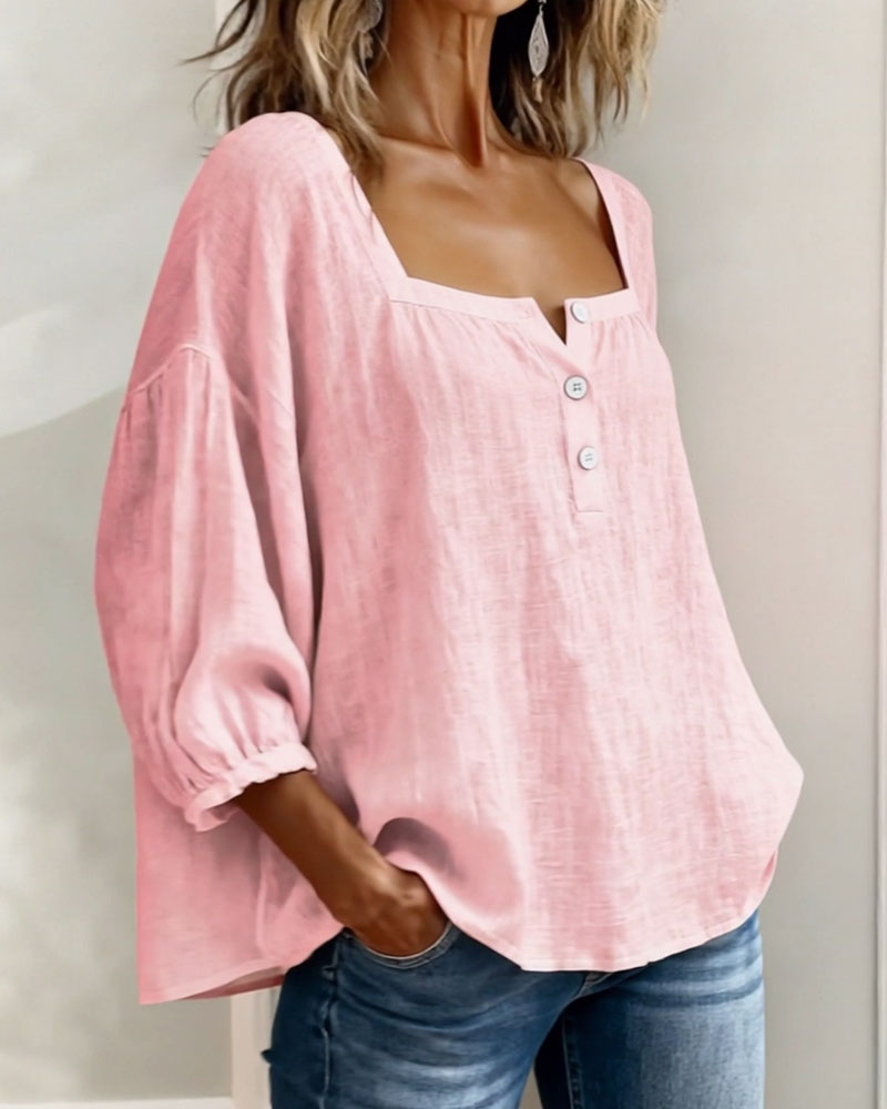 Emma | Damen Bluse Eckiger Ausschnitt 3/4-Arm Puffärmel