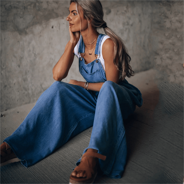 Ramy | Damen Jeans Latzhose Weites Bein Träger Lässig