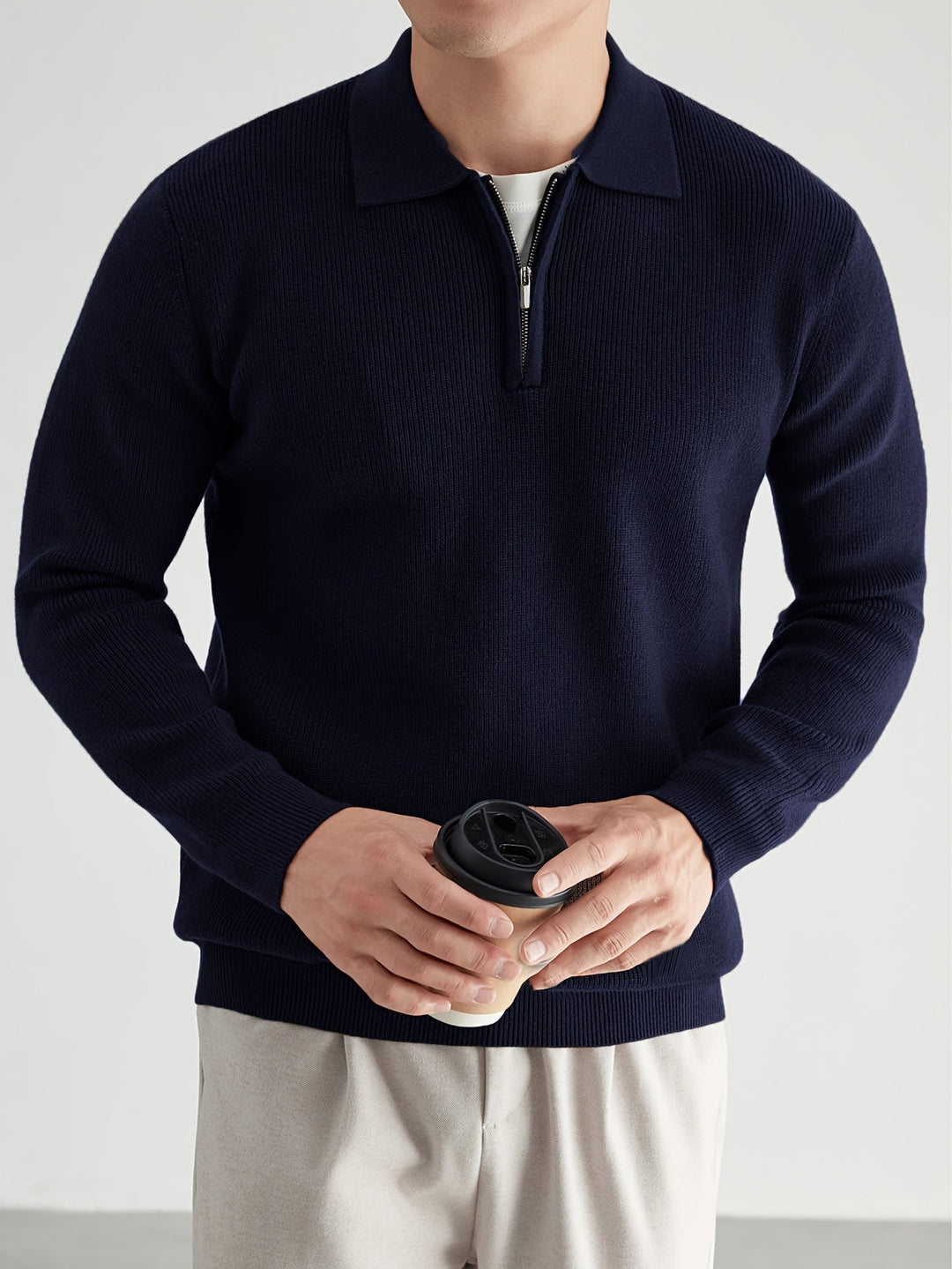 Grimwald | Herren Strickpullover Polokragen Reißverschluss - Black - Image 13