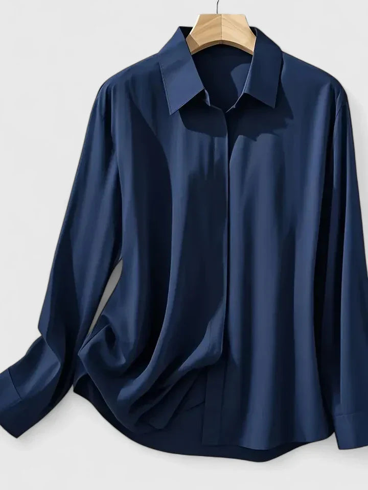 Viana | Damen Satin Bluse Langarm Hemdkragen Elegante Bluse