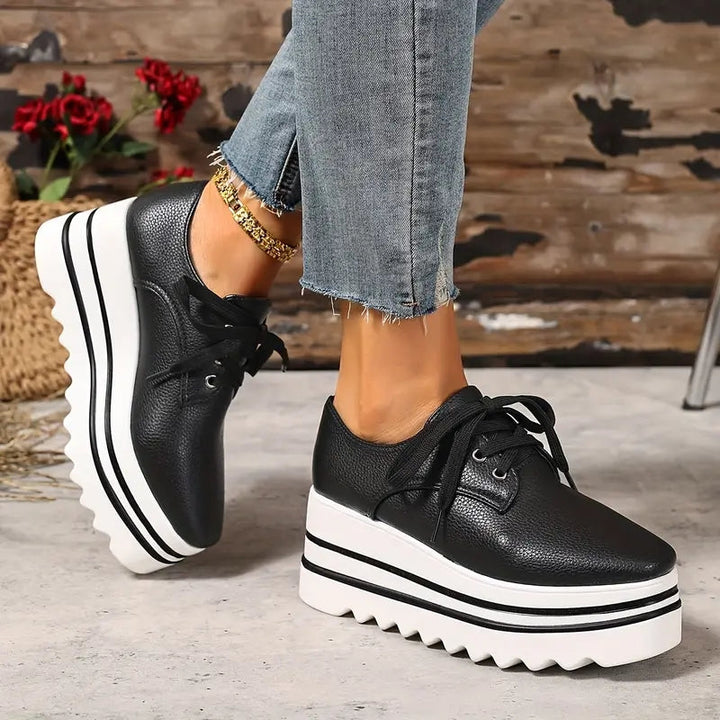 Luna | Damen Plateau Schnürschuhe Oxford Keilabsatz Komfortschuhe