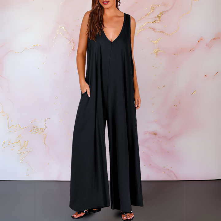 Annita | Damen Jumpsuit Ärmellos V-Ausschnitt Wide Leg