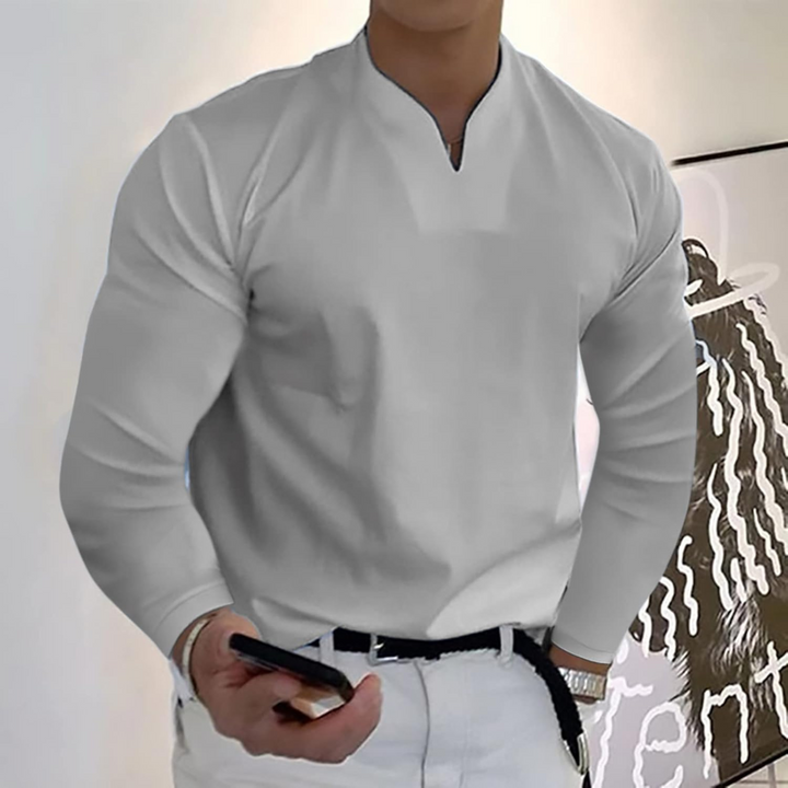 Jem | Herren Langarm Poloshirt V-Ausschnitt Slim Fit Polo