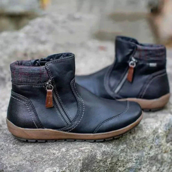Ida | Damen Ankle Boots Flach Seitlicher Reißverschluss Winterstiefel