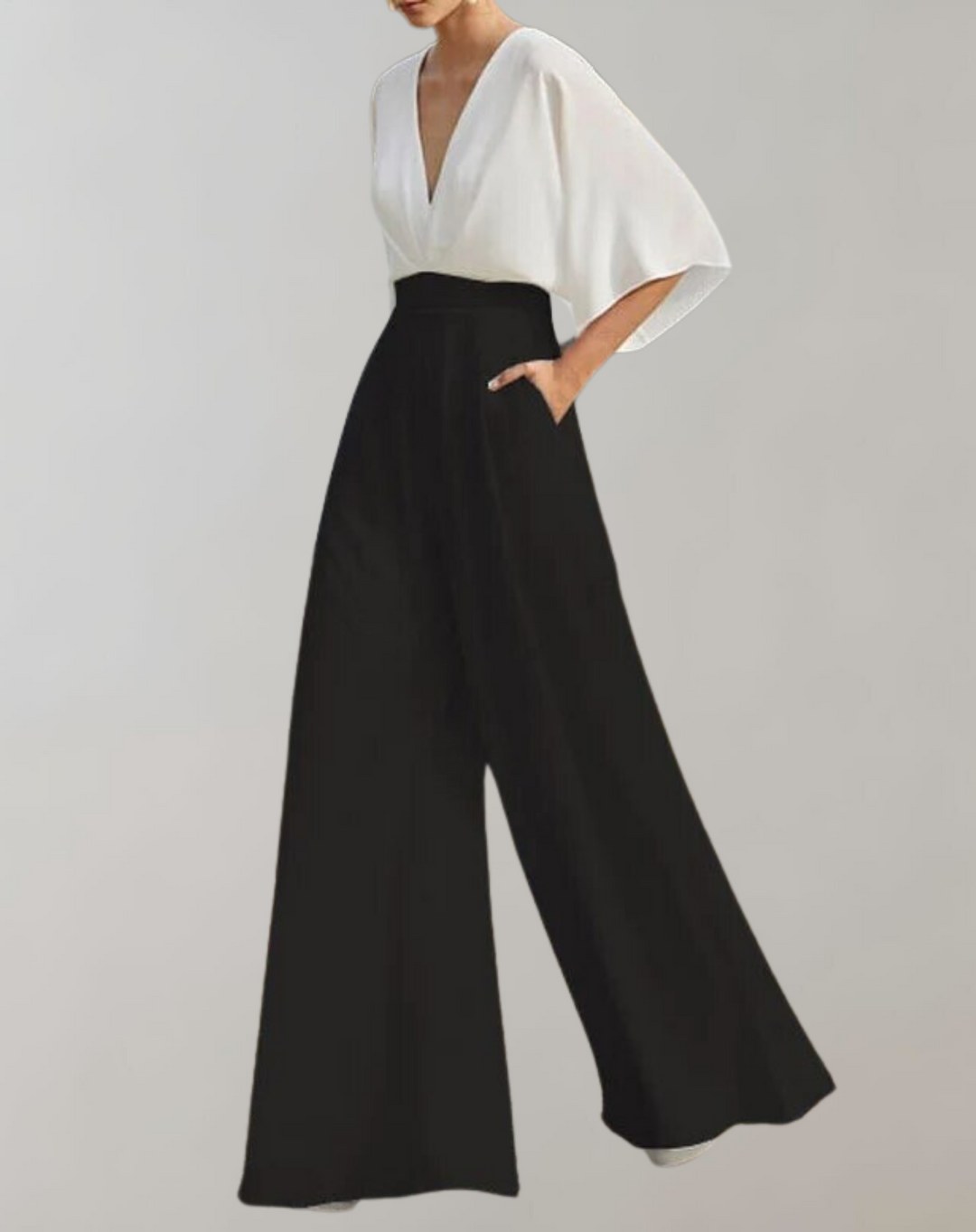 Reva | Damen Jumpsuit Weites Bein V-Ausschnitt Festlich Abendmode