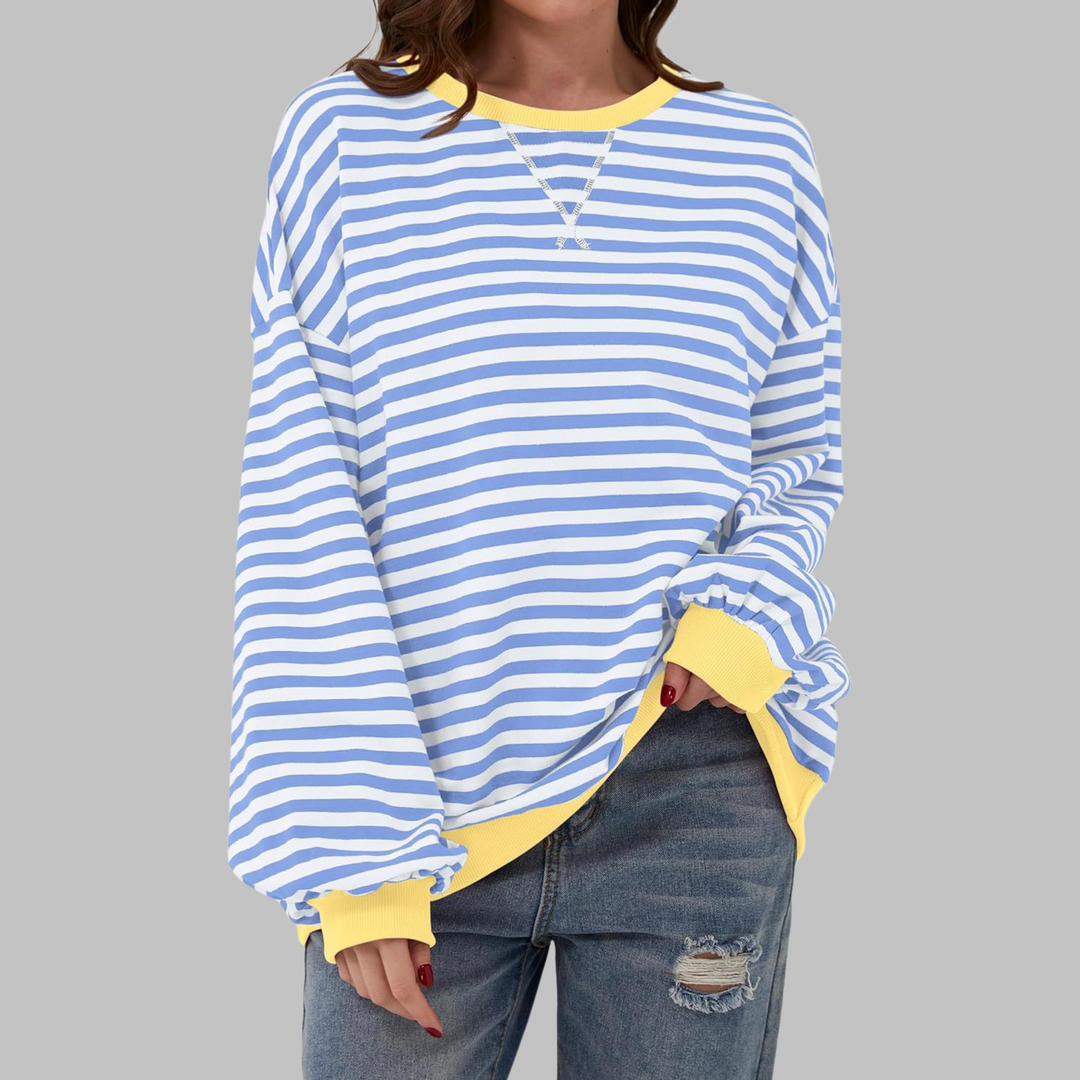 Mara | Damen Streifenpullover Oversized Rundhals Langarm