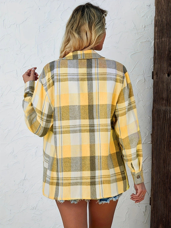 Kessia | Damen Flanellhemd Kariert Oversized Langarm Herbst