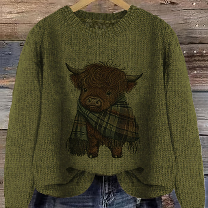 Hildveke | Damen Strickpullover Highland Kuh Motiv
