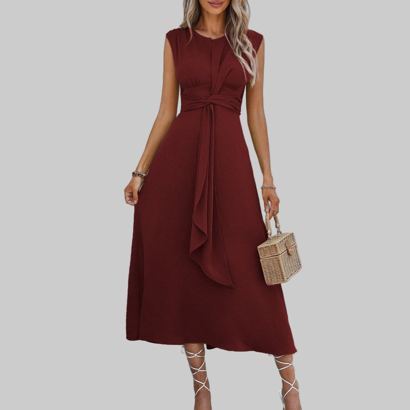 Valentina | Damen Midi-Kleid Ärmellos Bindegürtel Elegant