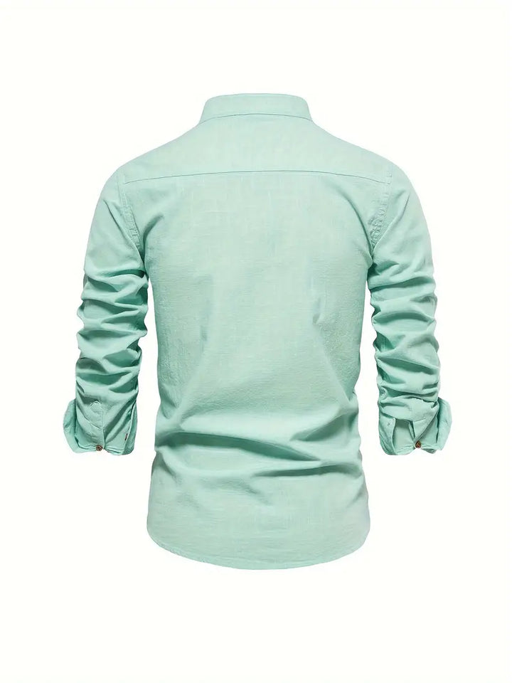 Fello | Herren Stehkragen Hemd Langarm Slim Fit Freizeithemd